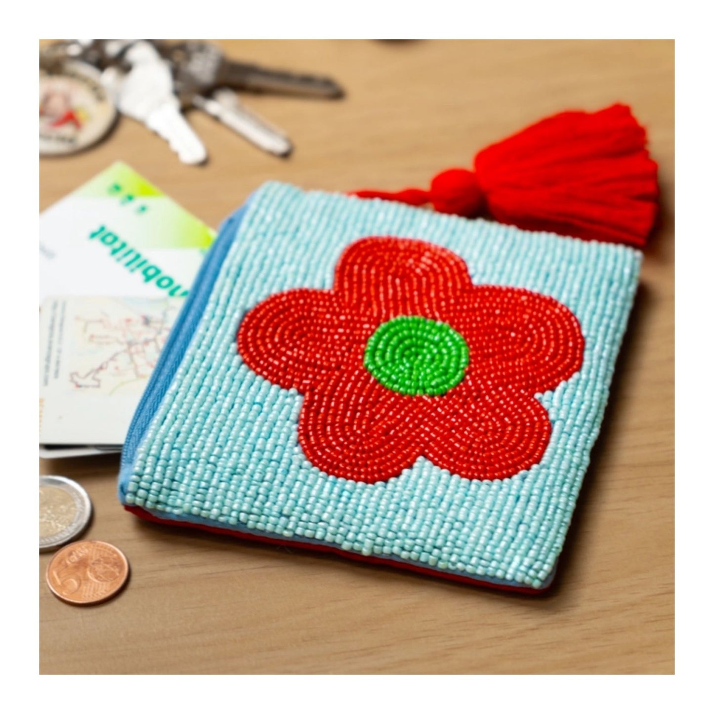Red Flower Beaded Purse