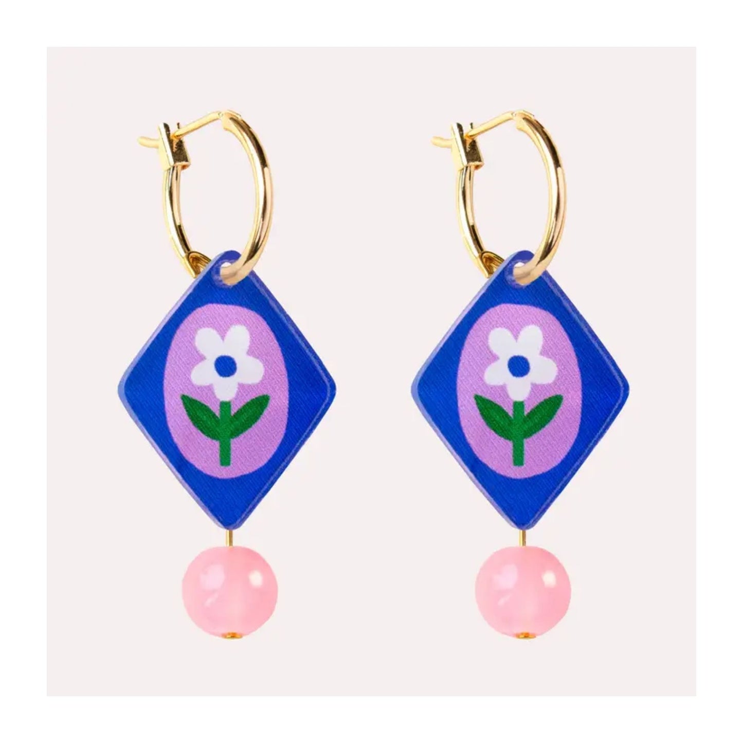 Blue Floral Charm Hoop Earrings