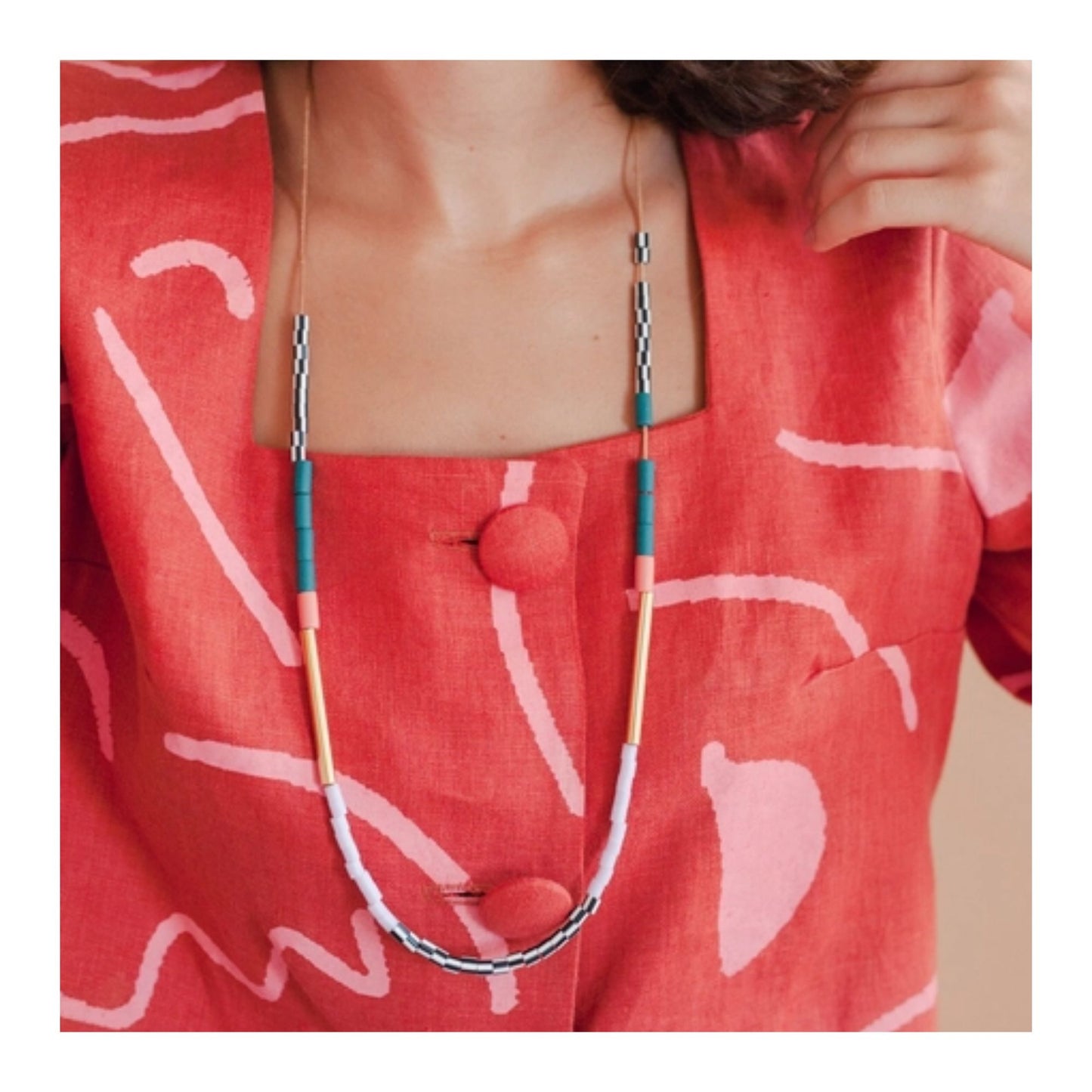 Colour Block Necklace - Teal & Pink