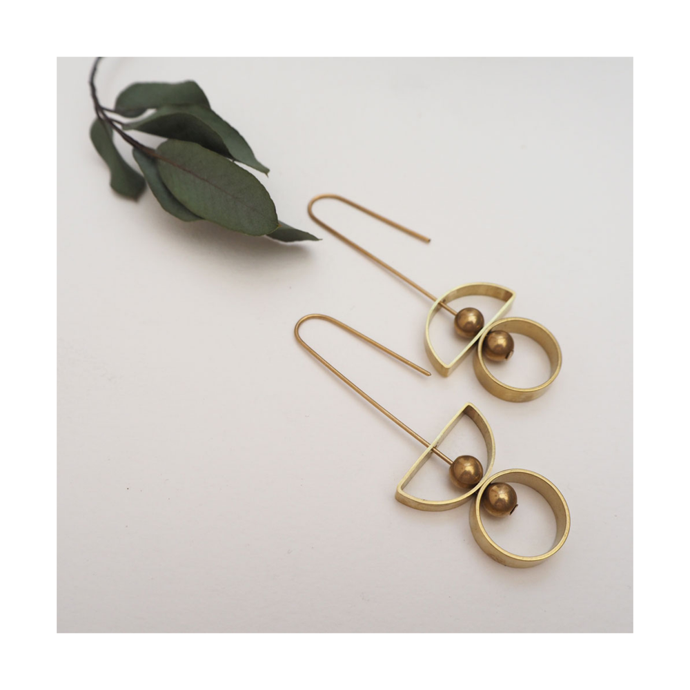 Brass Half Circle & Circle Earrings