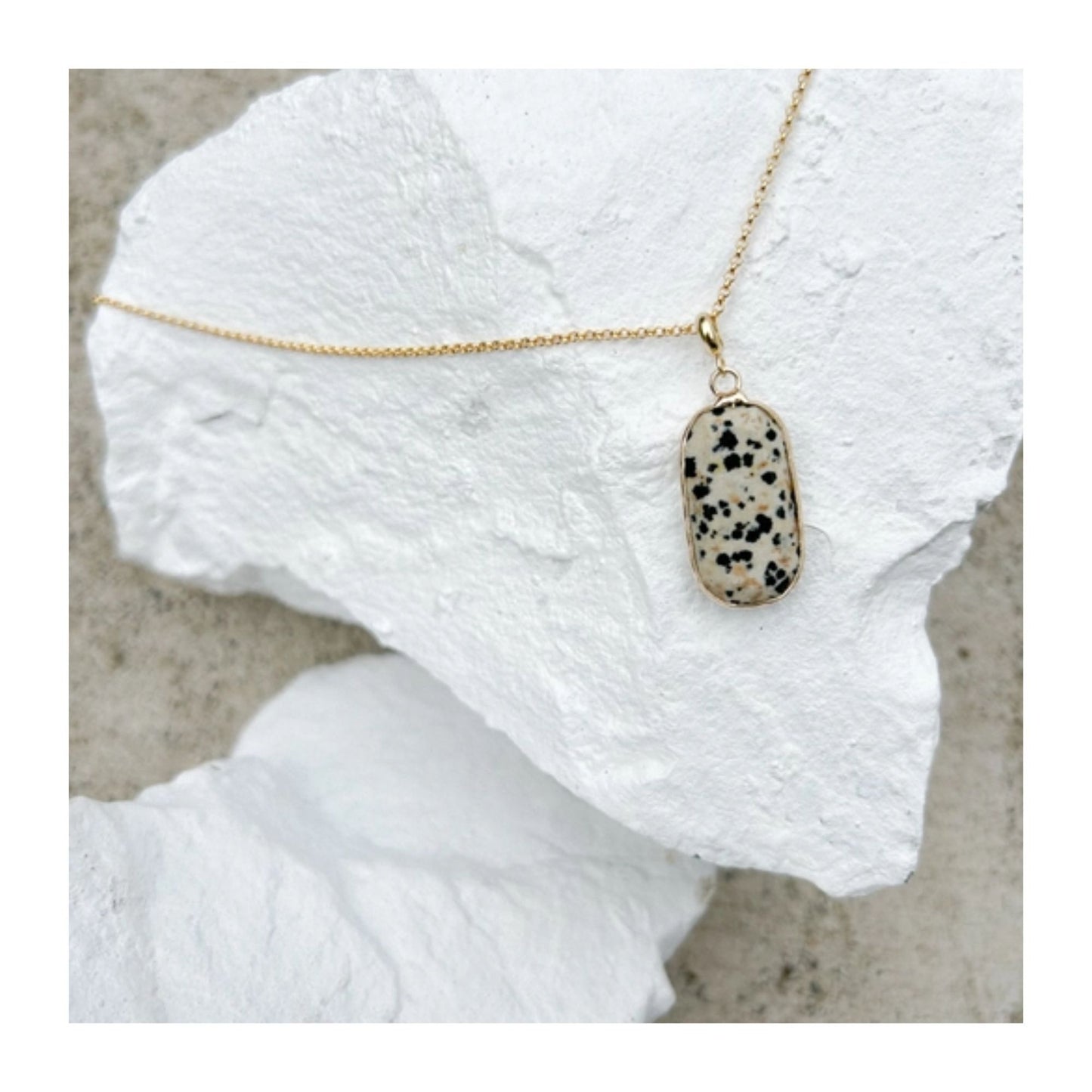 Dalmation Jasper Drop Gold Plated Necklace