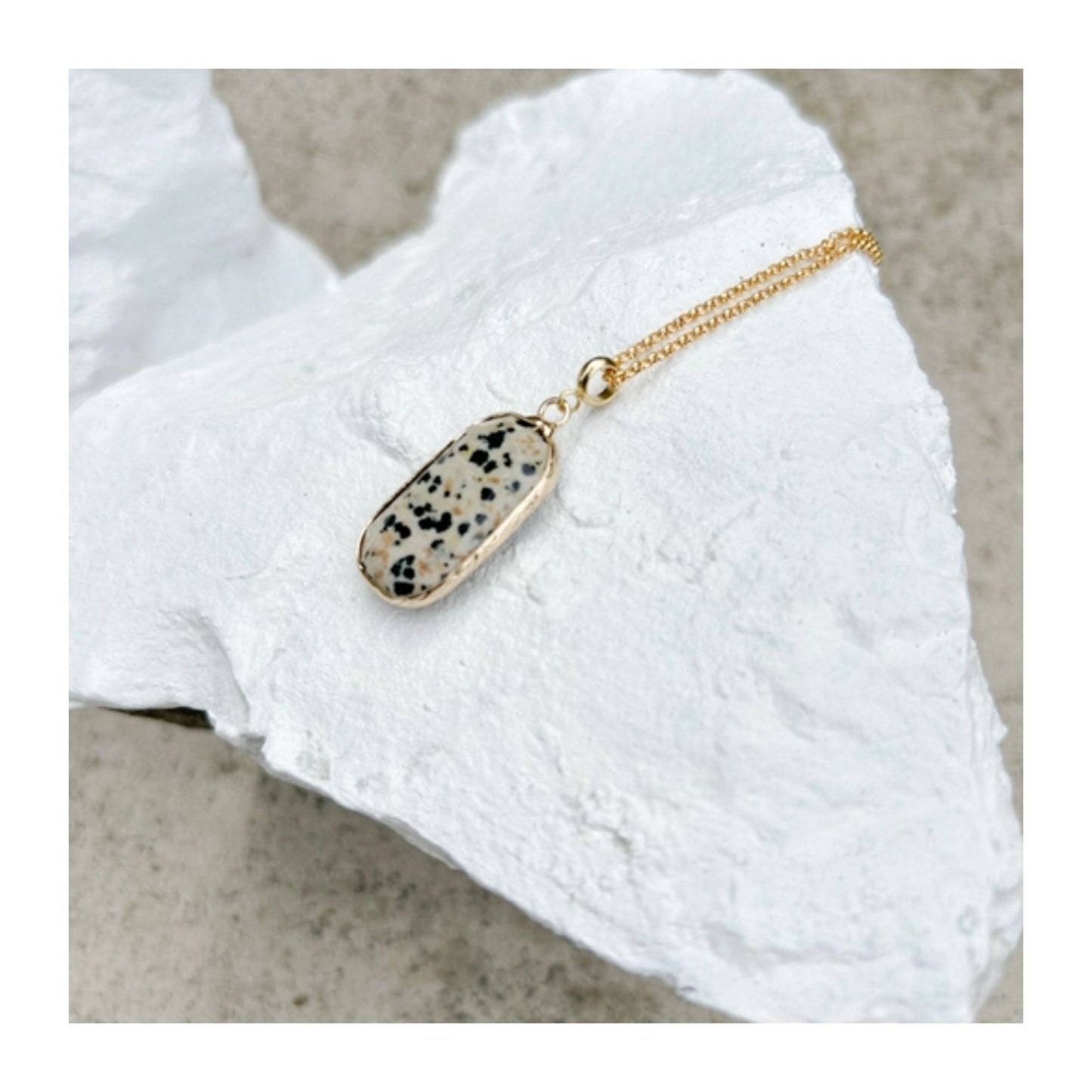 Dalmation Jasper Drop Gold Plated Necklace