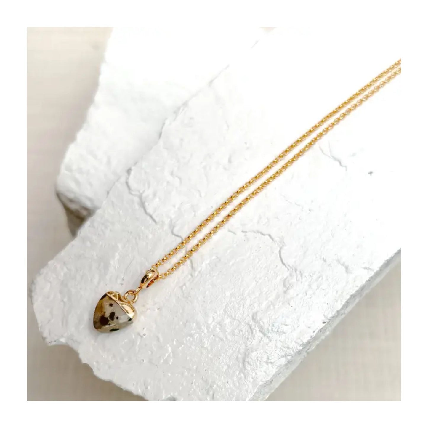 Dalmation Jasper Small Heart Gold Necklace