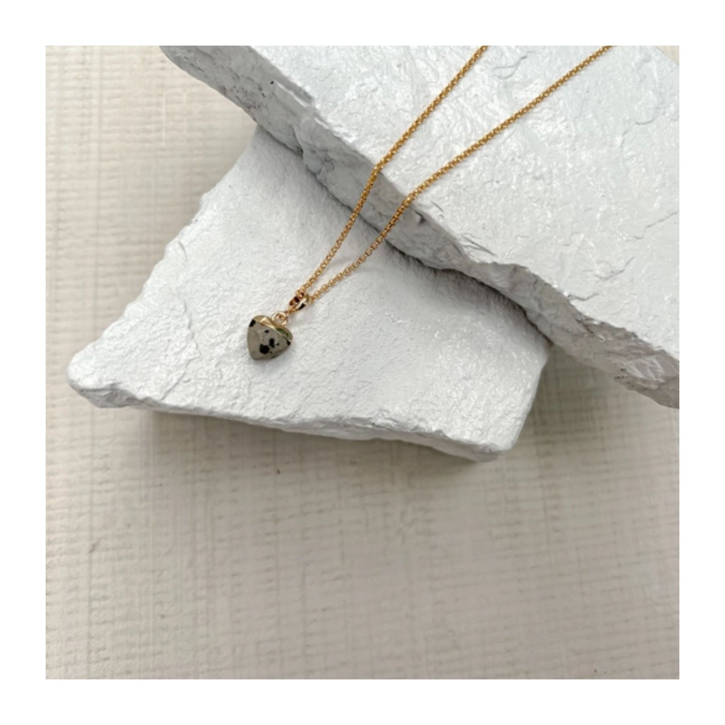 Dalmation Jasper Small Heart Gold Necklace