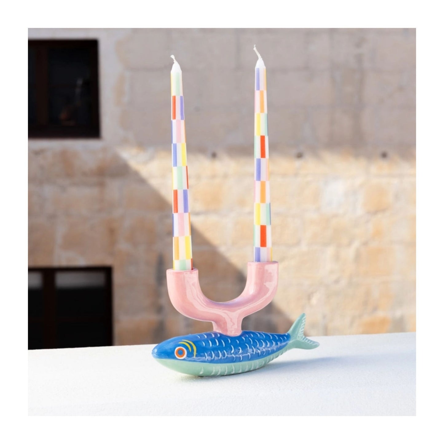 Fish Hand-Painted Ceramic Candle Holder