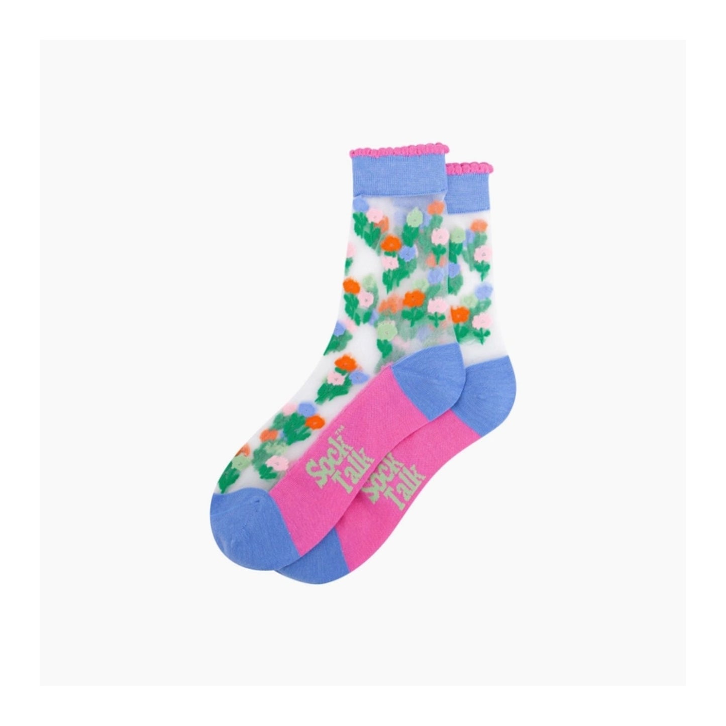 Blue & Pink Floral Sheer Socks