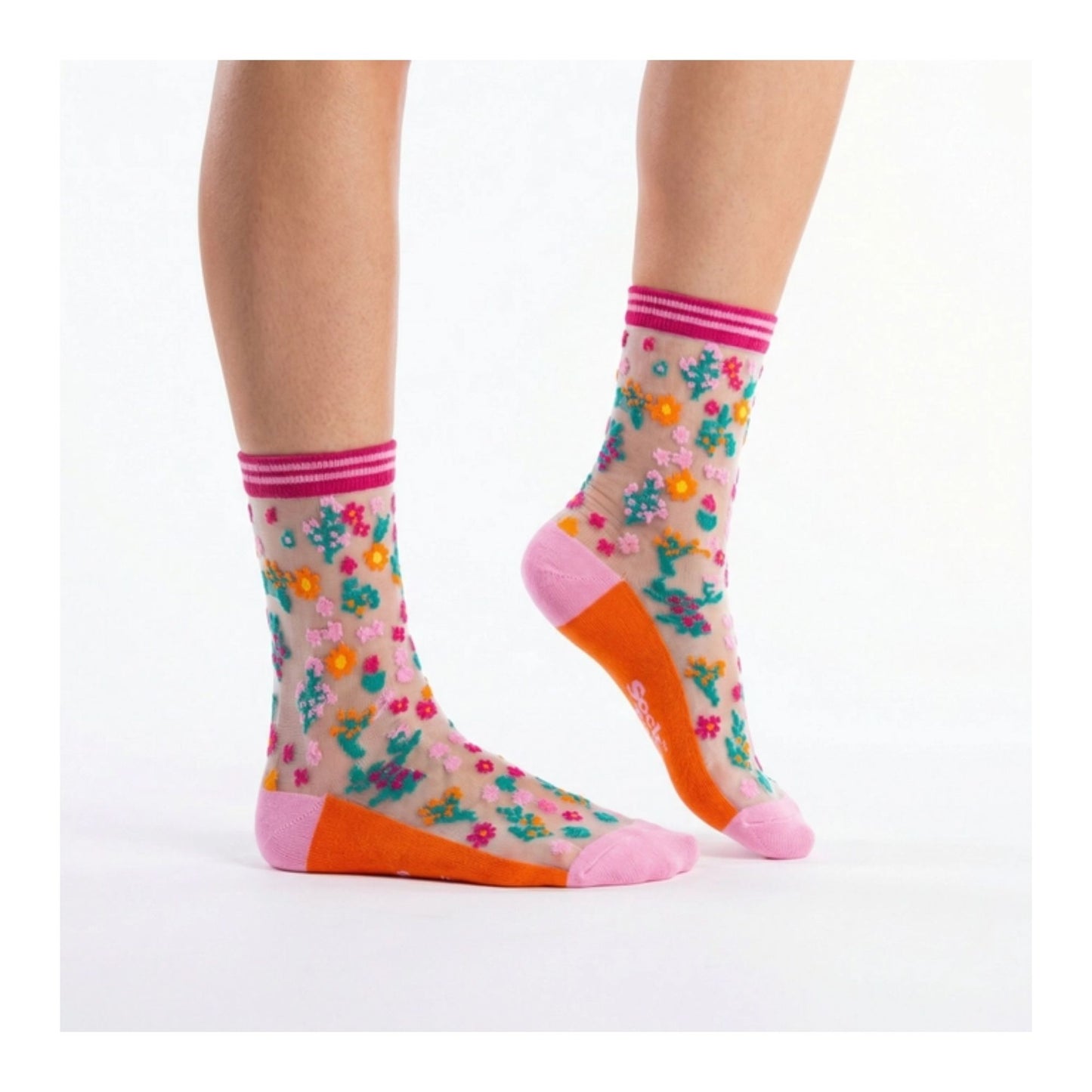 Orange & Pink Floral Sheer Socks