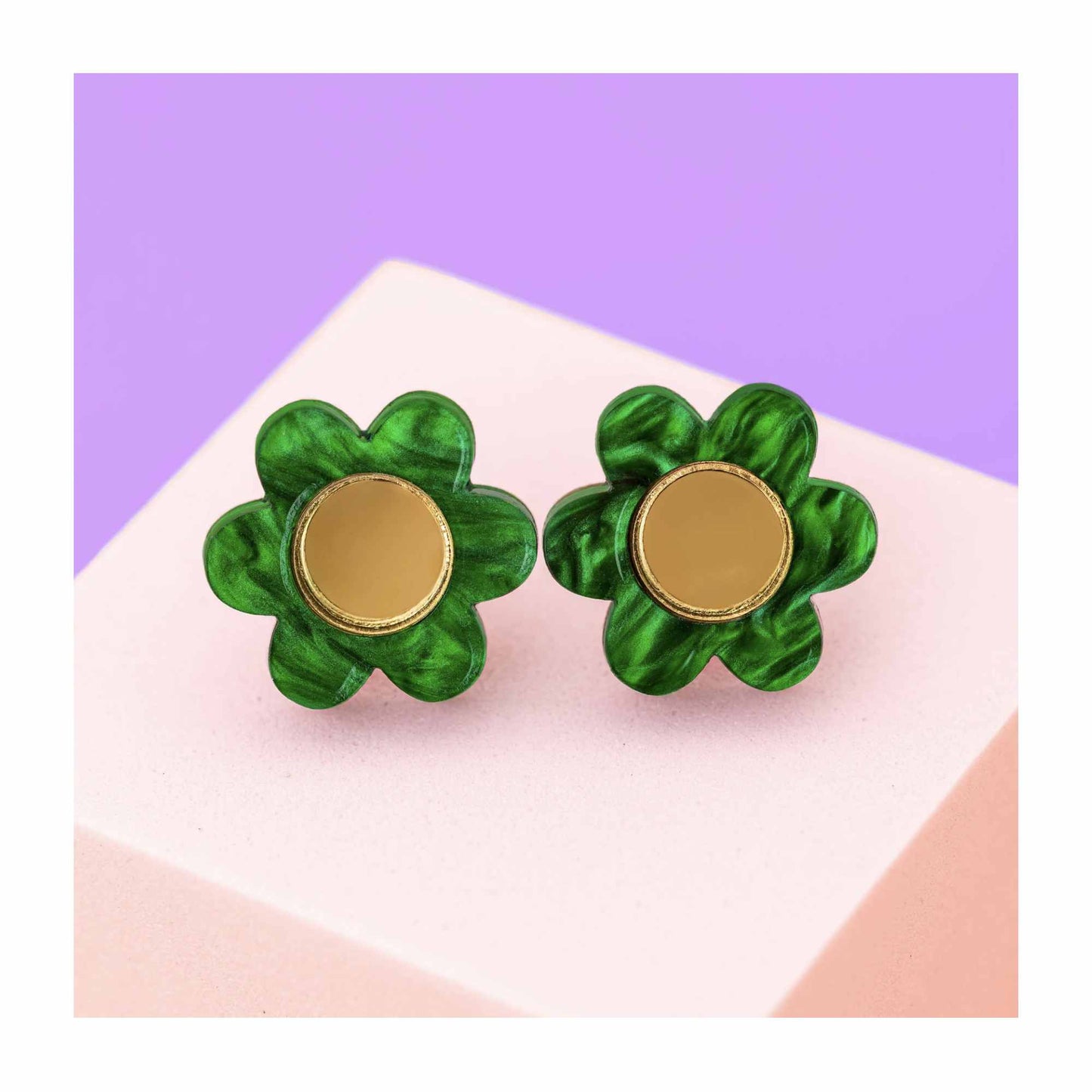 Green Daisy Stud Earrings