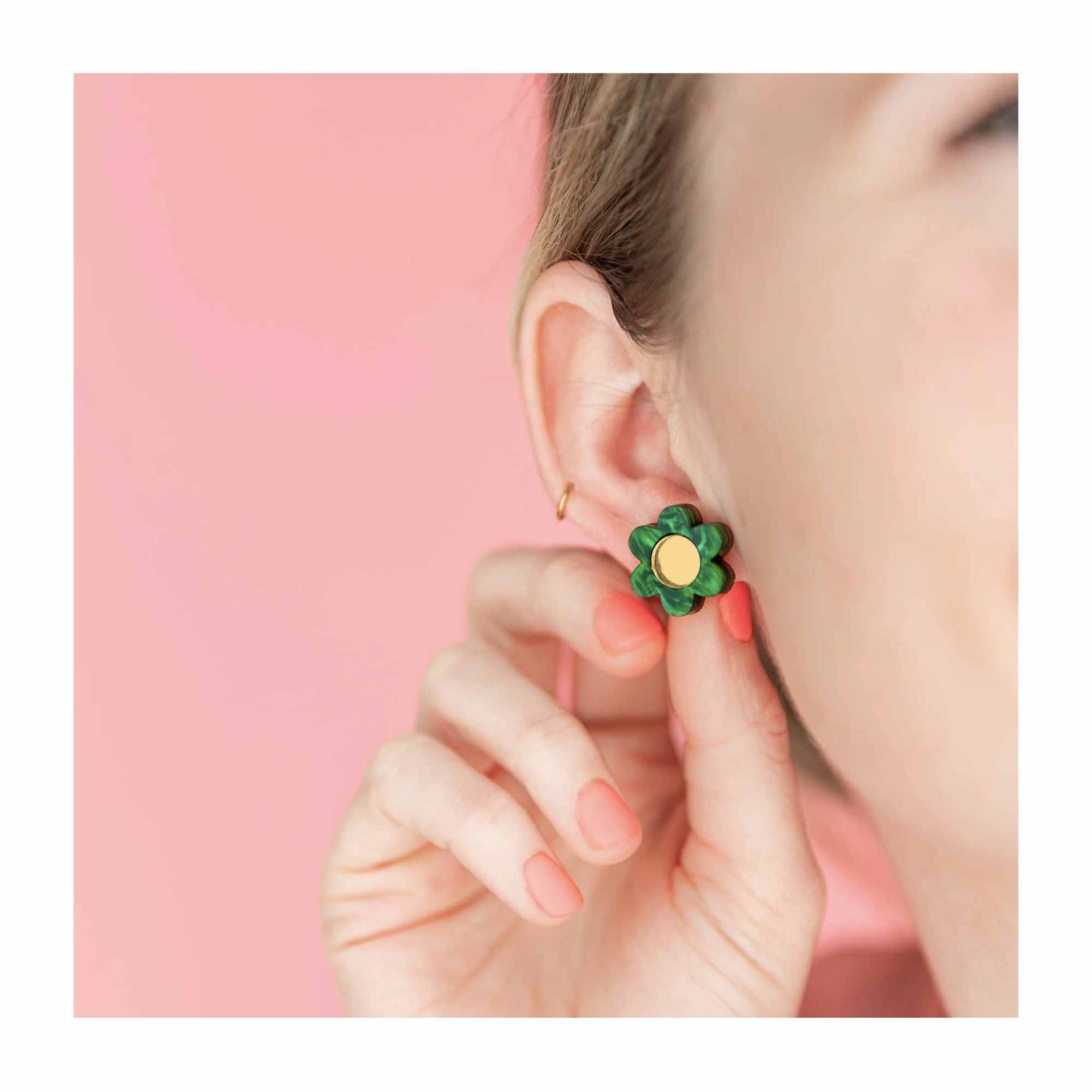 Green Daisy Stud Earrings