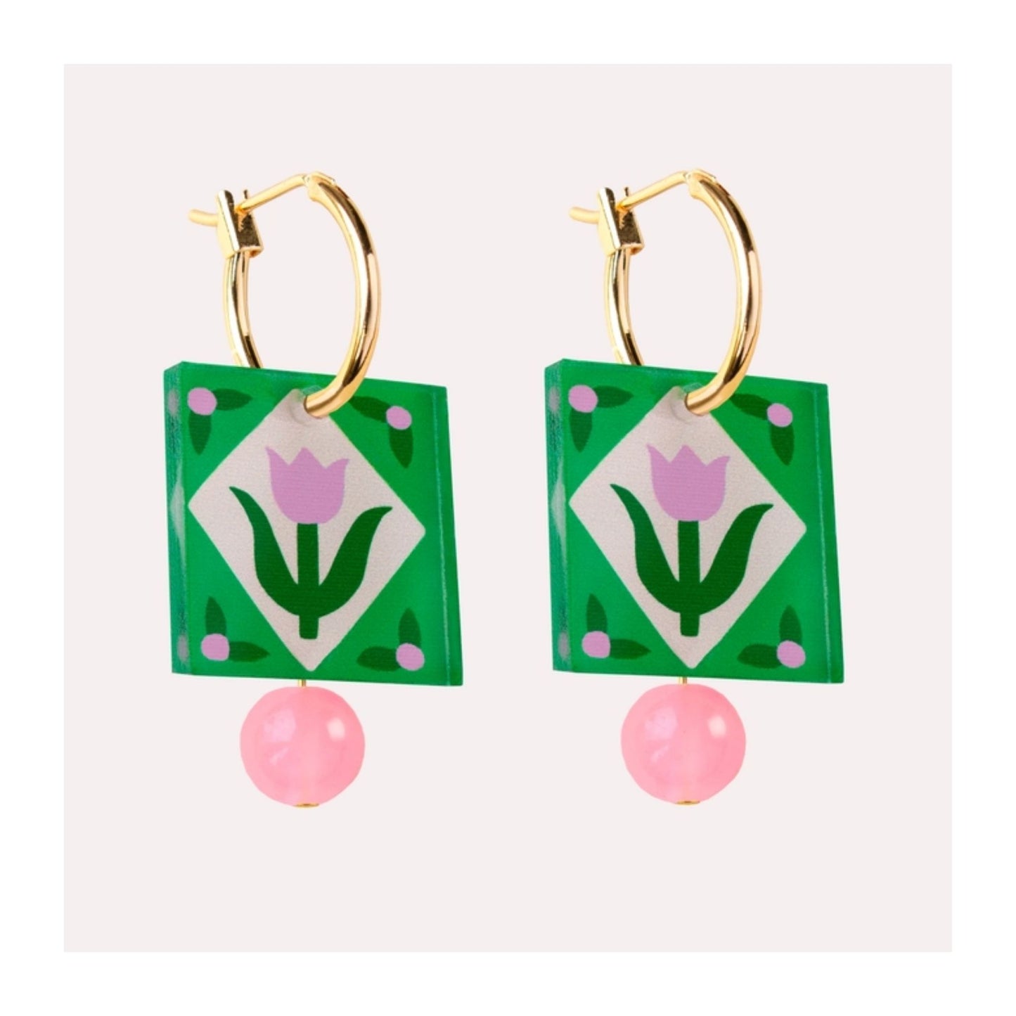 Green Folk Floral Hoop Earrings