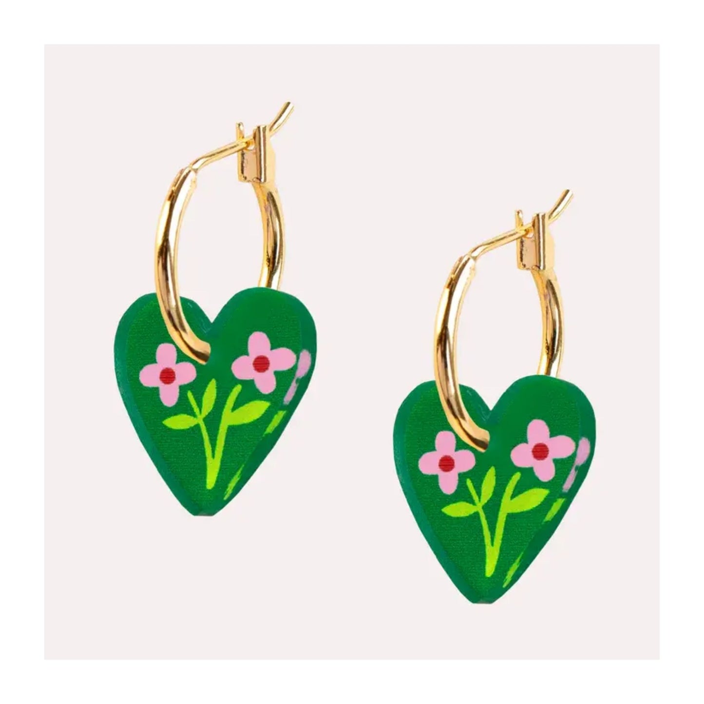 Green Floral Heart Earrings