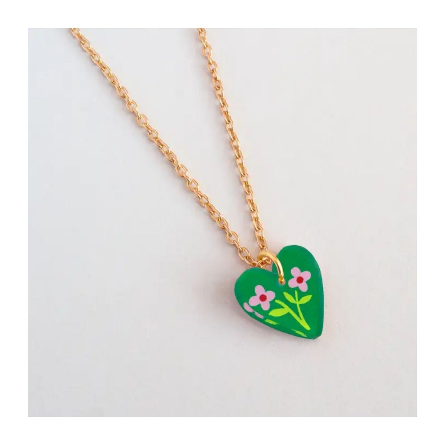 Green Floral Heart Necklace