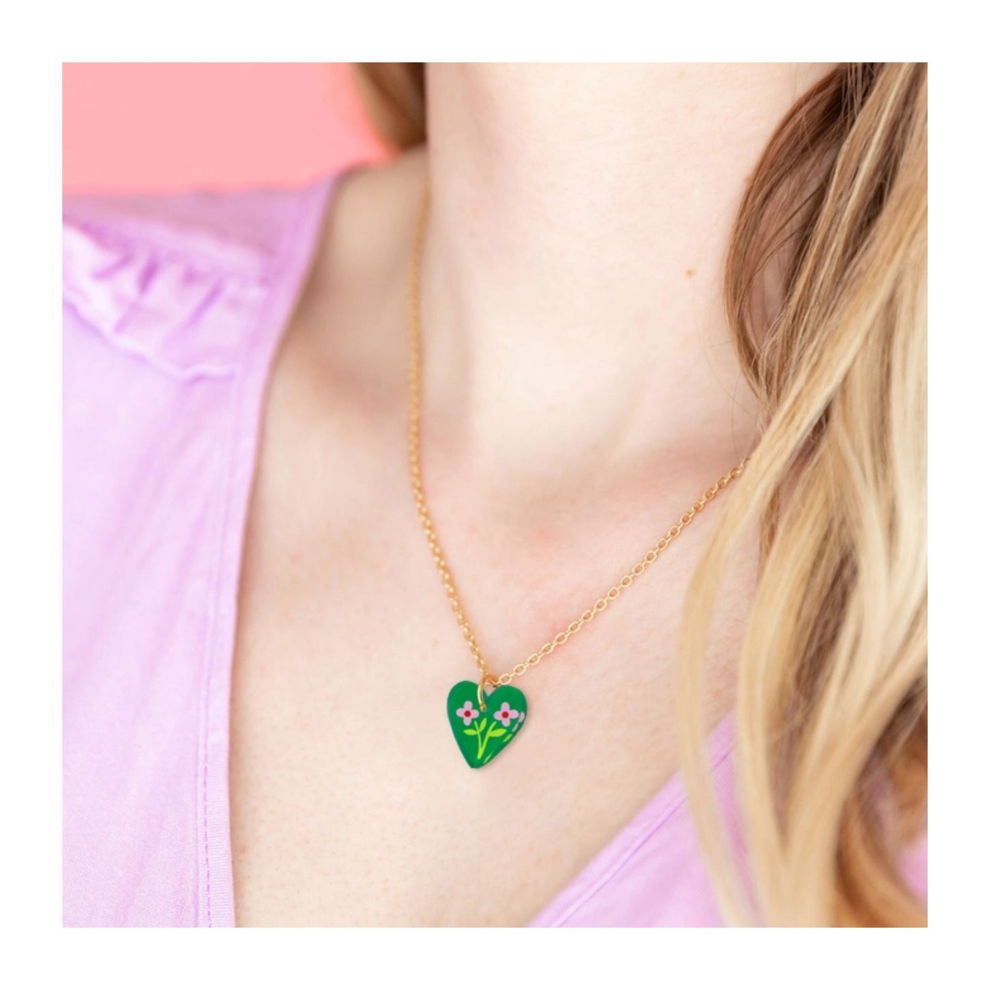 Green Floral Heart Necklace