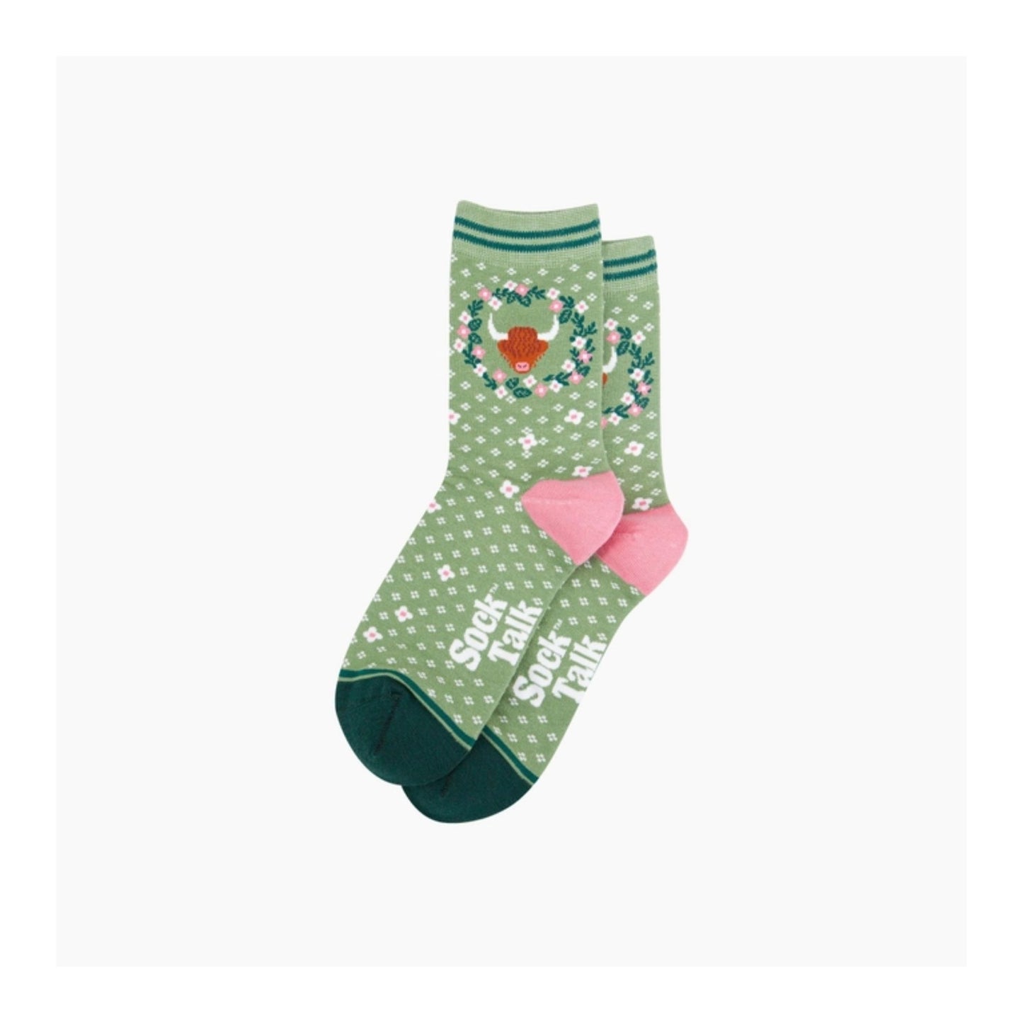 Floral Wreath Highland Cow Socks