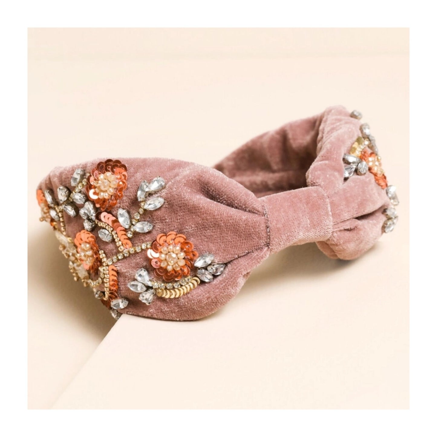 Dusky Pink Floral Beaded Headband