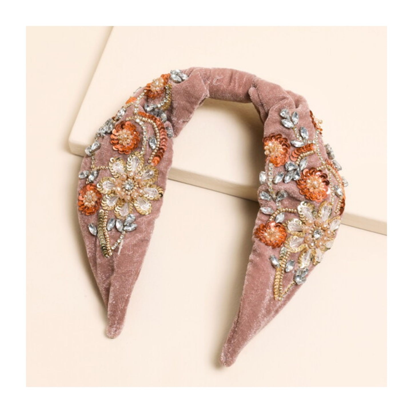 Dusky Pink Floral Beaded Headband