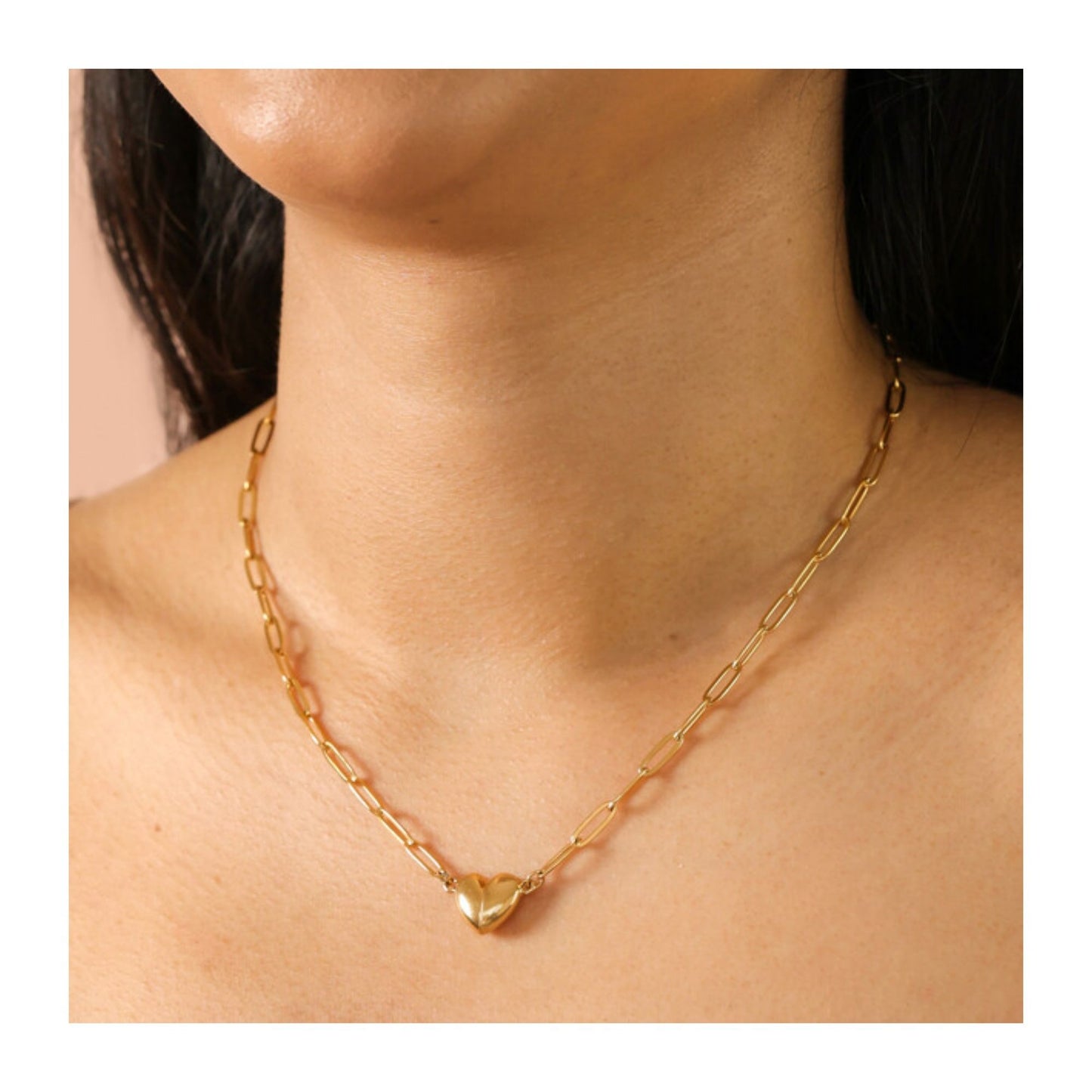 Gold Stainless Steel Magnetic Heart Pendant Necklace