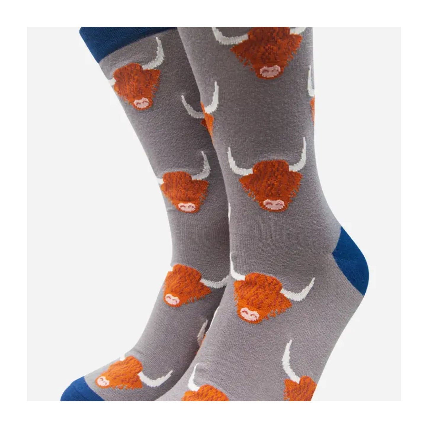 Grey Blue Highland Cow Socks