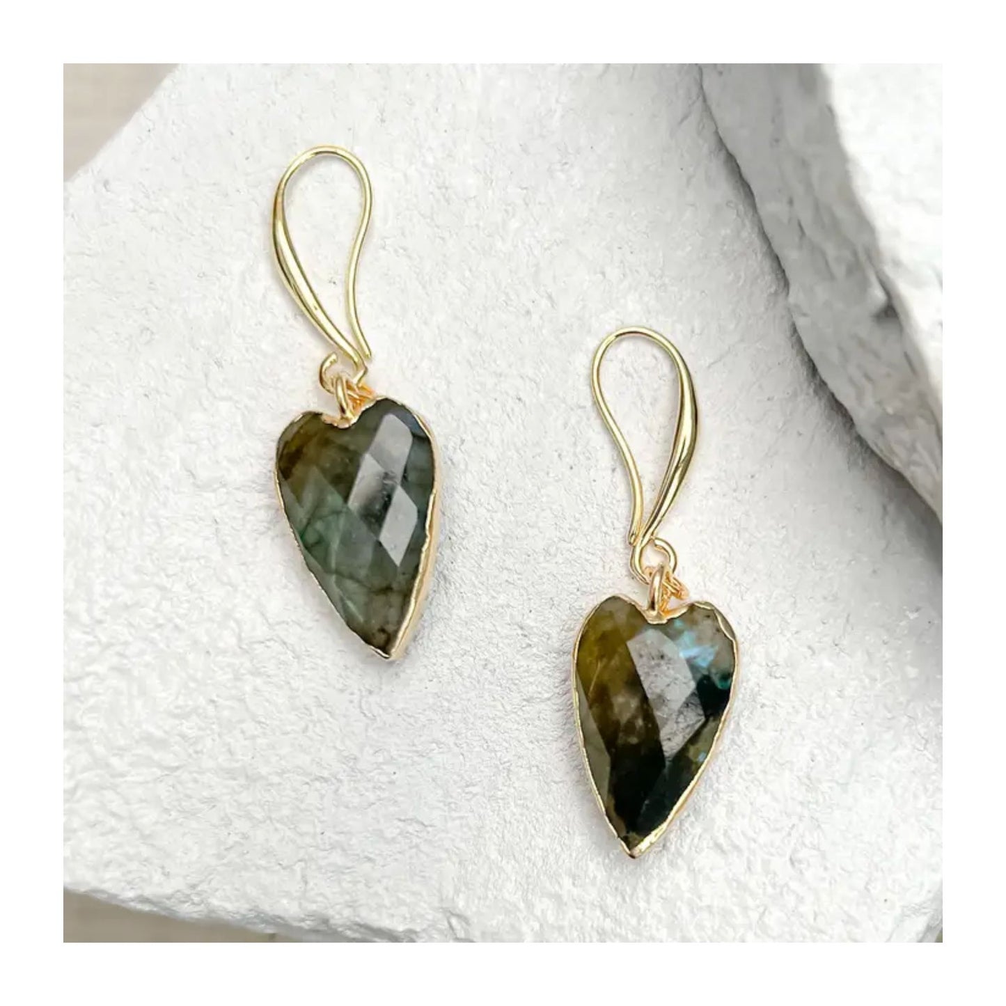 Labradorite Heart Gold Plated Earrings