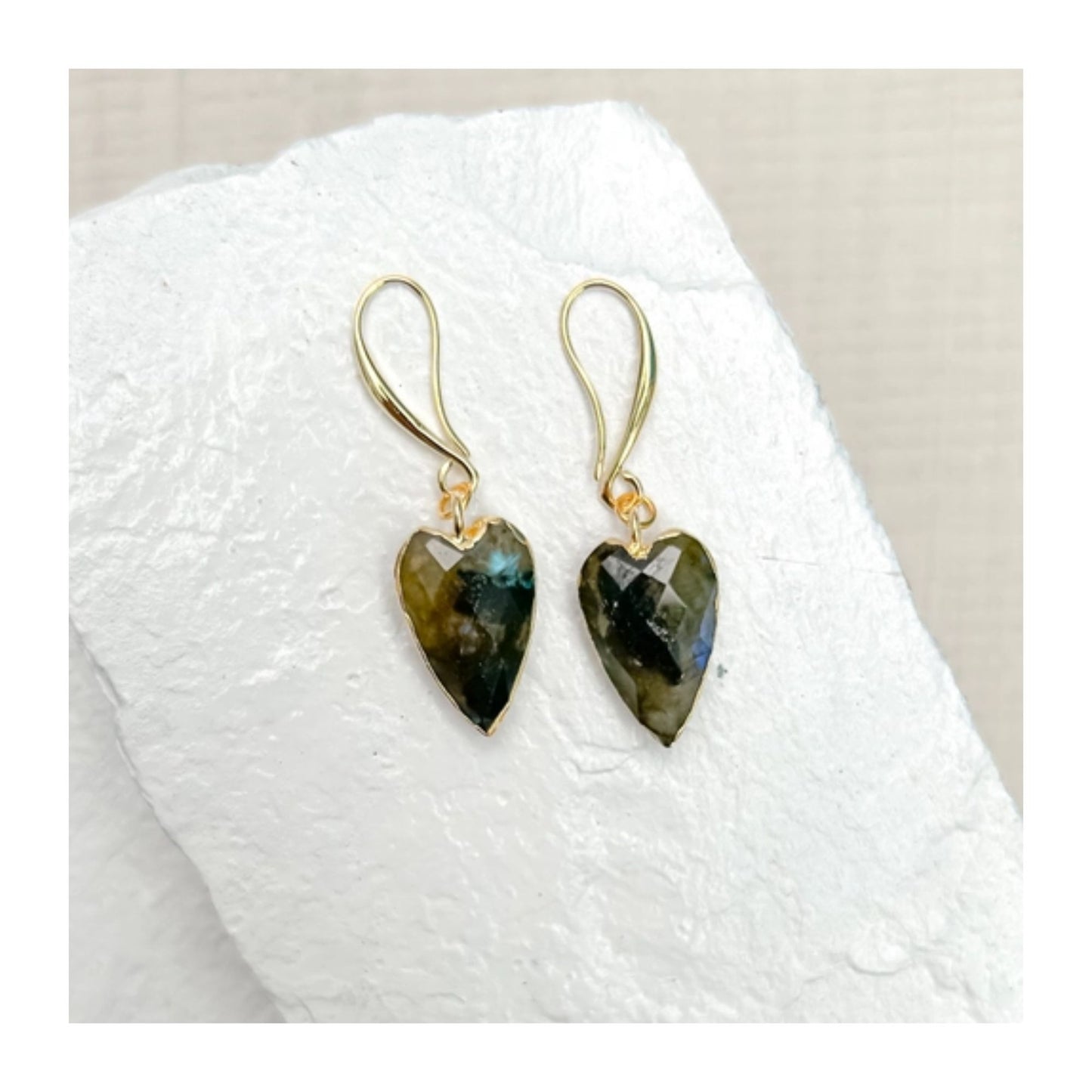 Labradorite Heart Gold Plated Earrings
