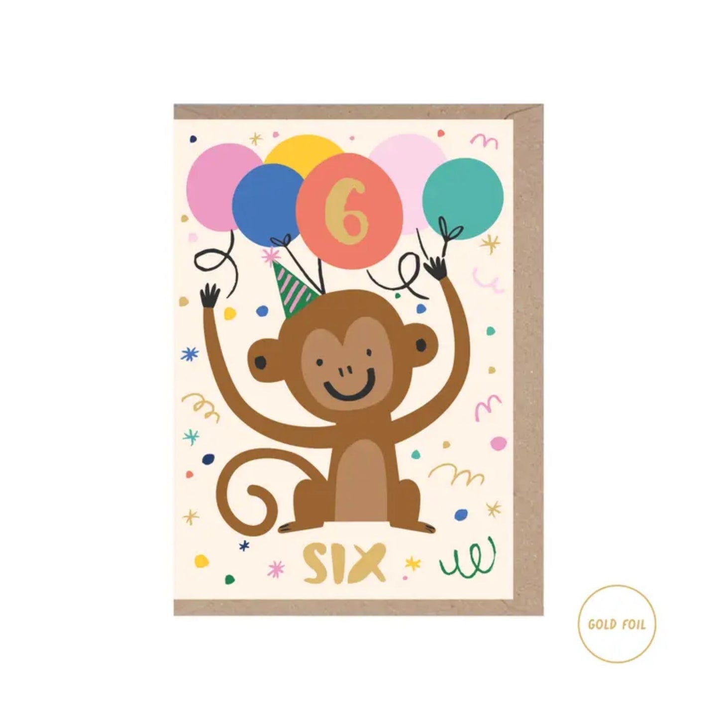 6th Birthday Monkey Card