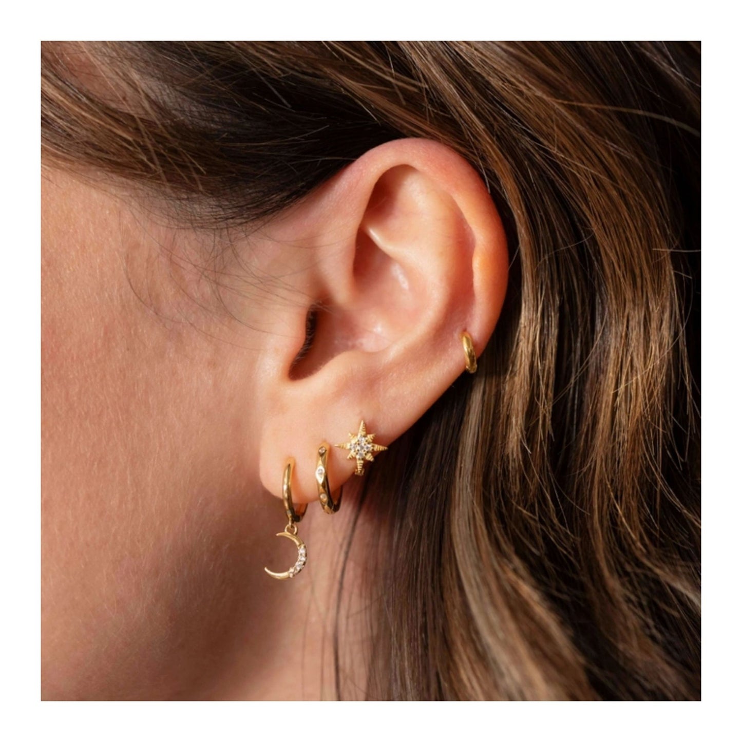Moon and Star Gold Huggie Hoops
