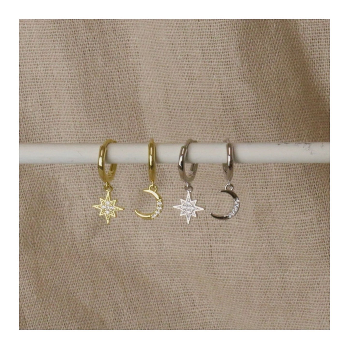 Moon and Star Gold Huggie Hoops