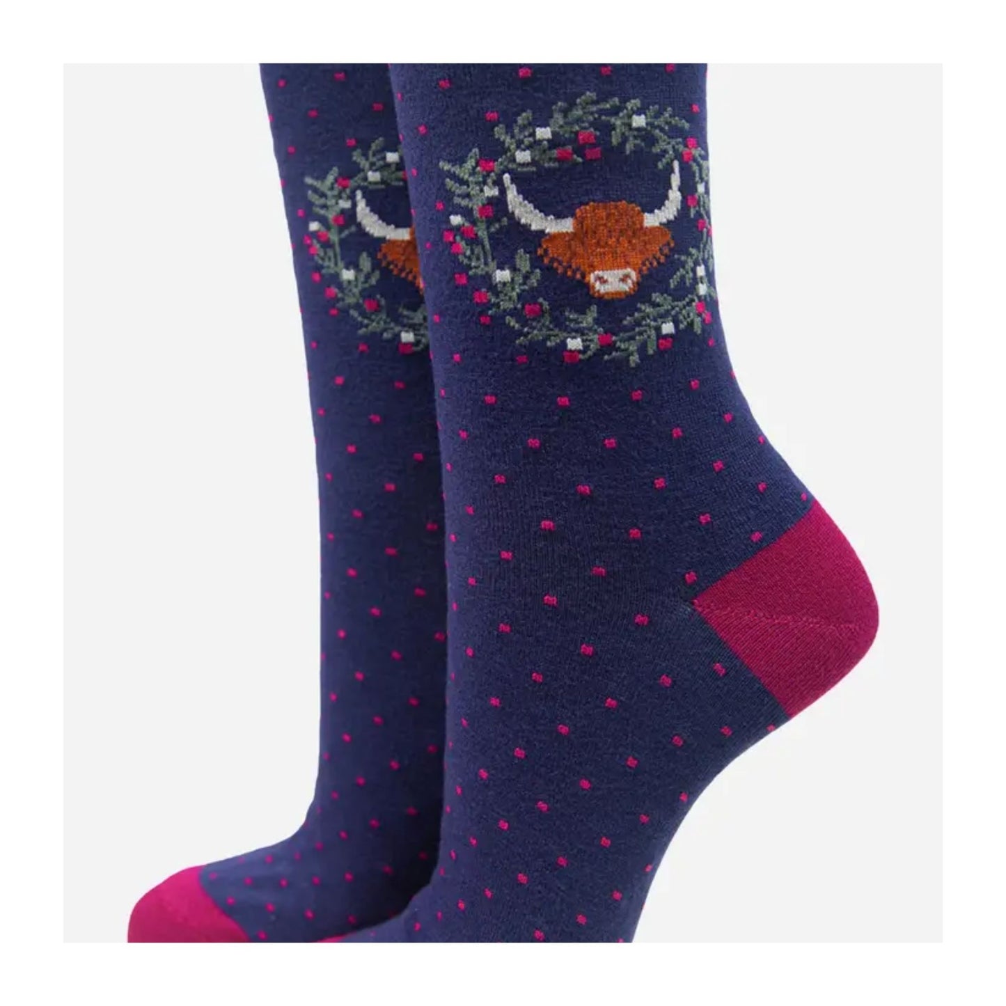 Navy Highland Cow Socks