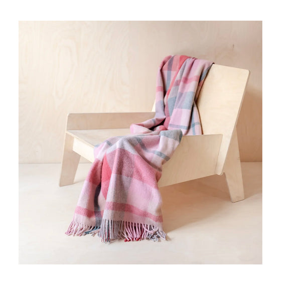 Pink Patchwork Check Recycled Wool Knee Blanket