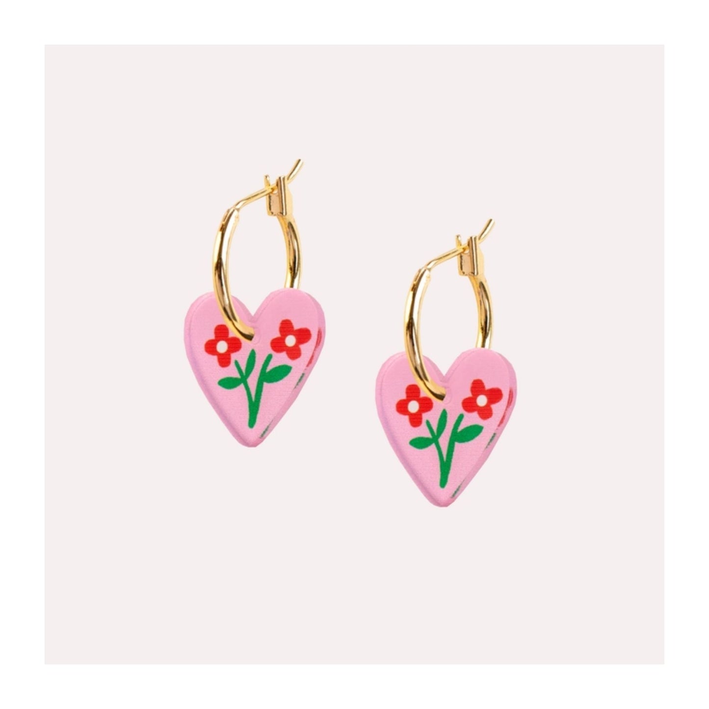 Pink Floral Heart Earrings