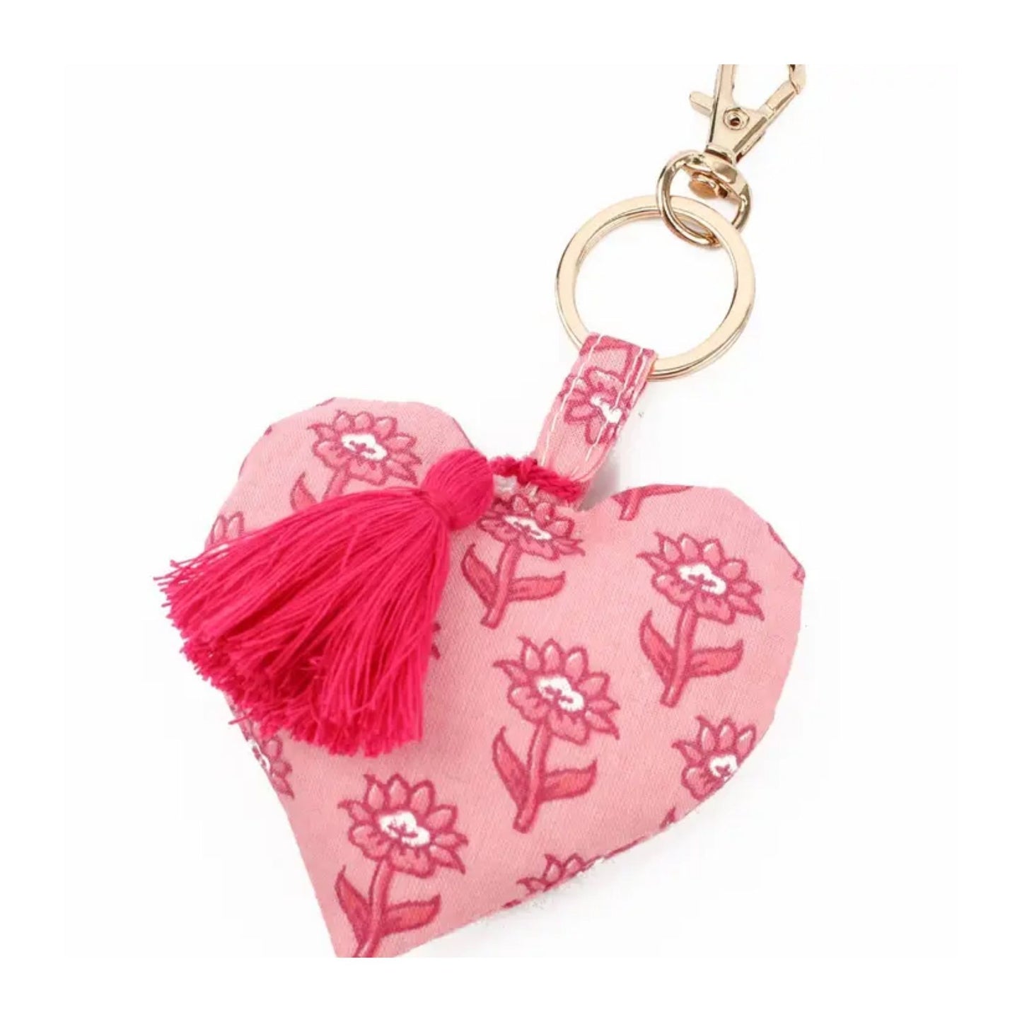 Pink Tassel Heart Keyring