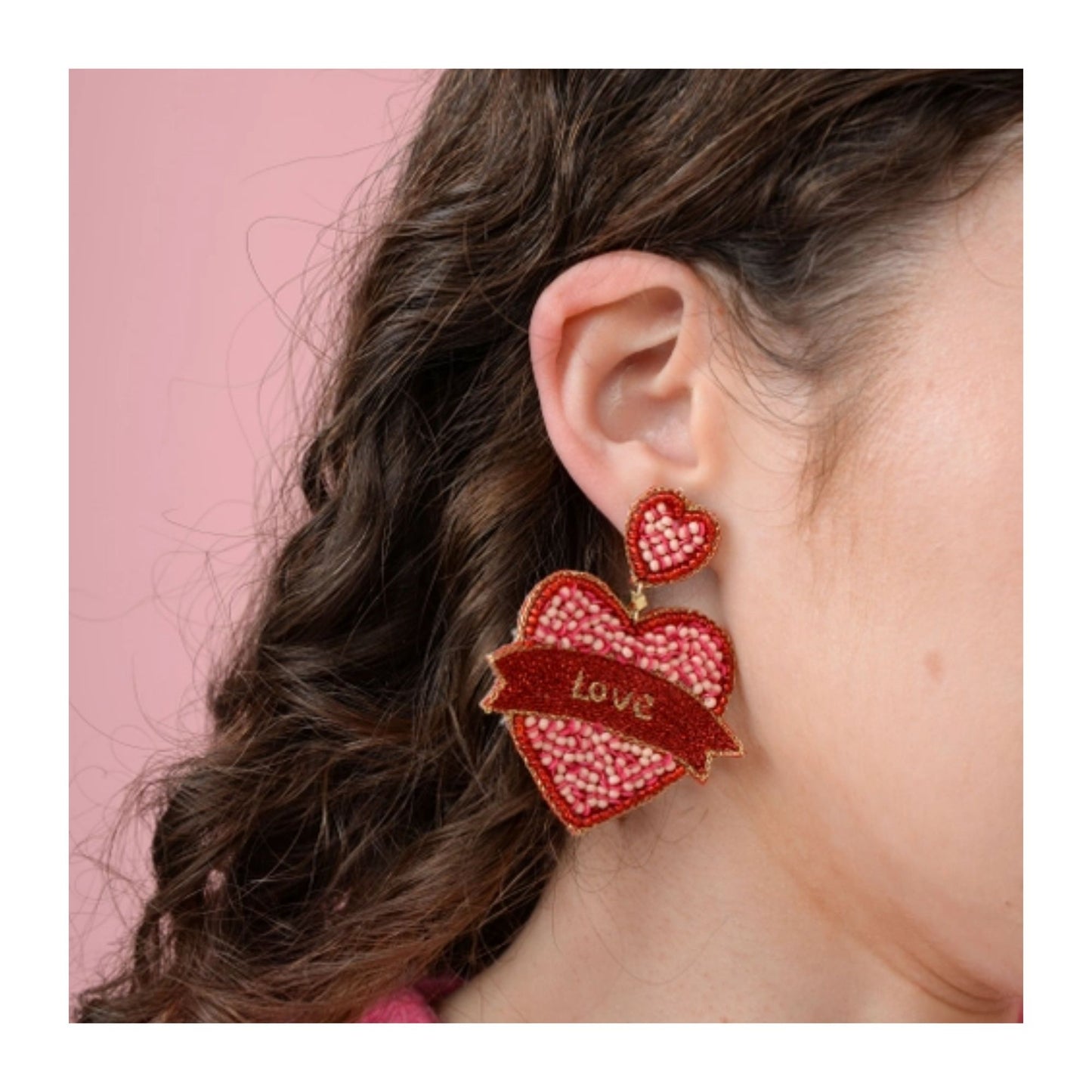 Pink Love Banner Earrings