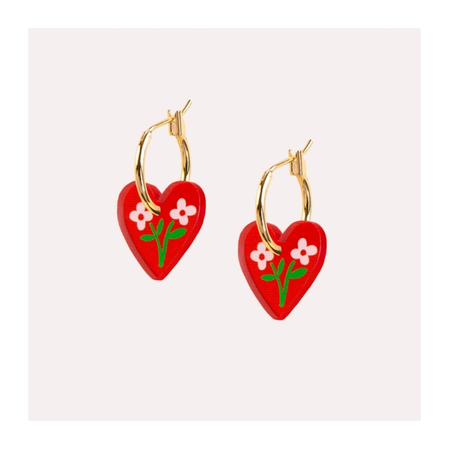Red Floral Heart Earrings