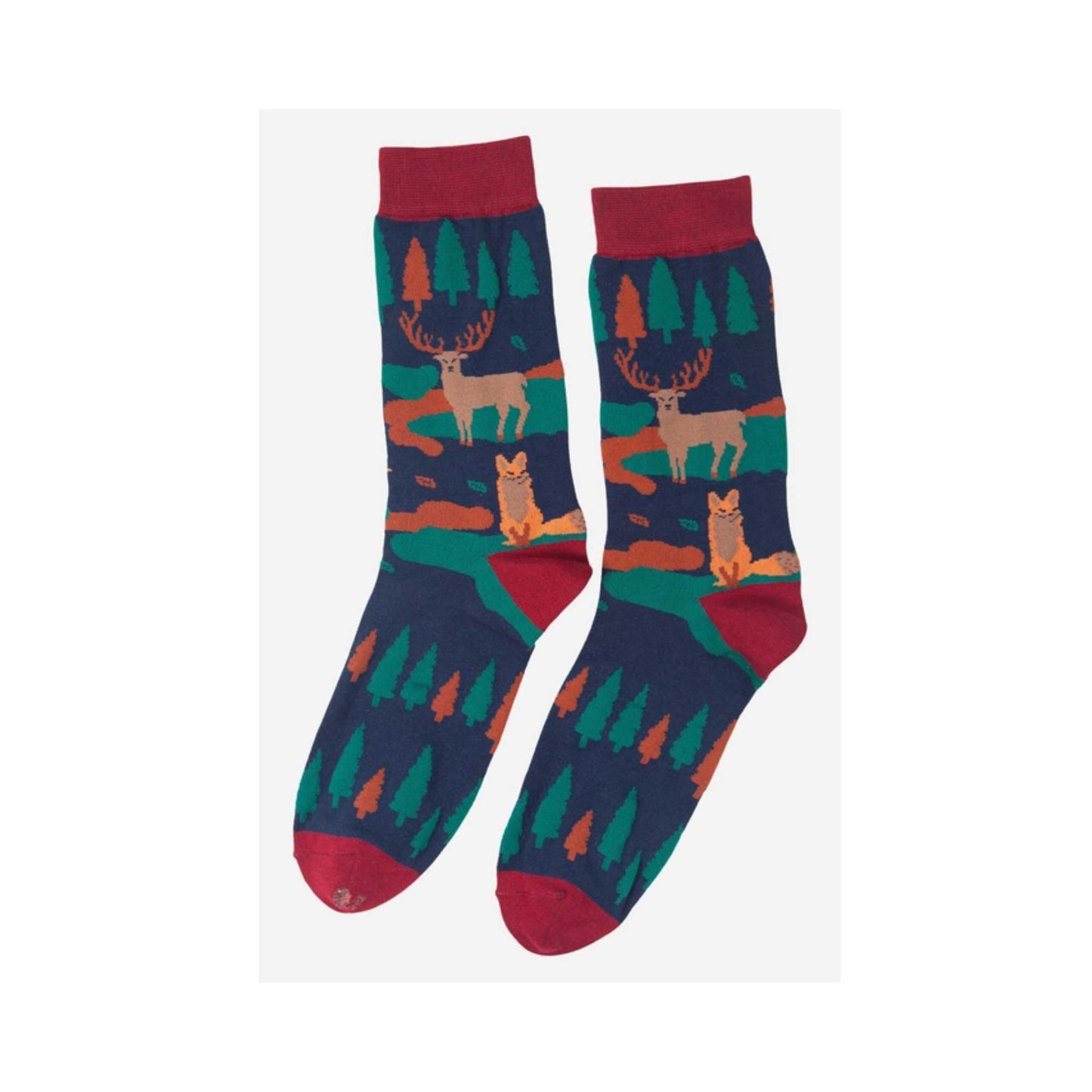 A woodland themed pair of mens socks created by Sock Talk