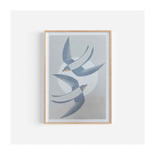  Swallows A4 Metallic Birds Risograph Printed Wall Art