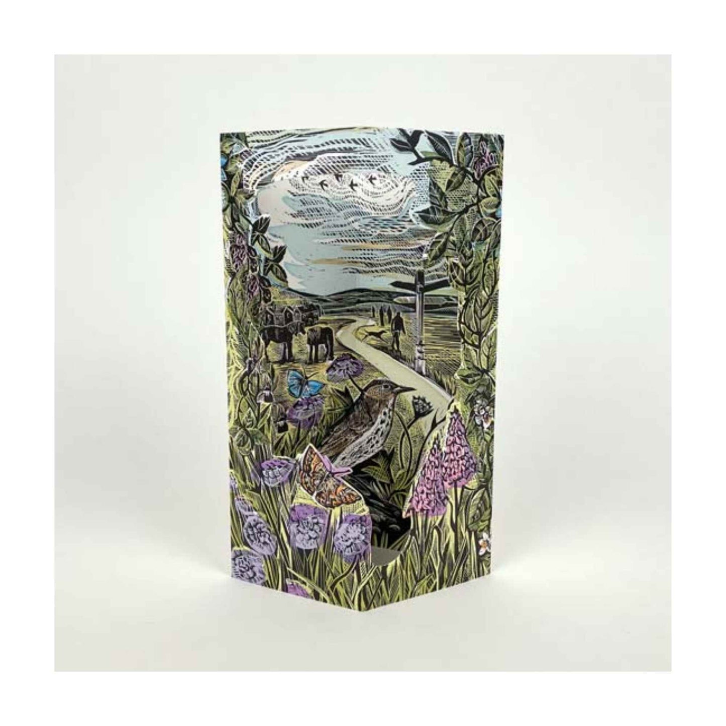 A beautiful illustration of flora and fauna found at a park, carefully designed and crafted into a die cut, fold-out card. 