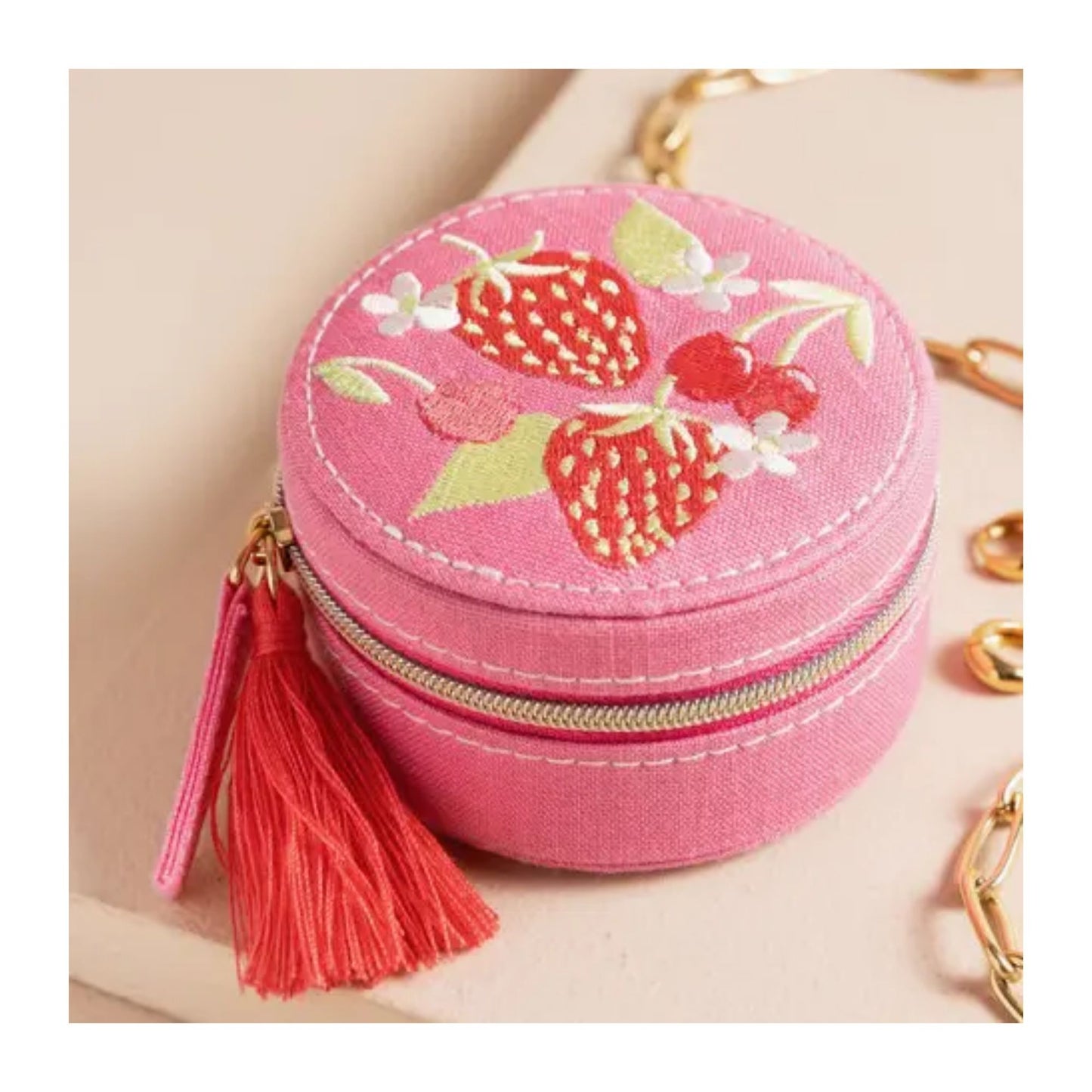 Embroidered Strawberry Jewellery Case