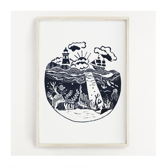 'Between Two Worlds' Handmade Linocut Print