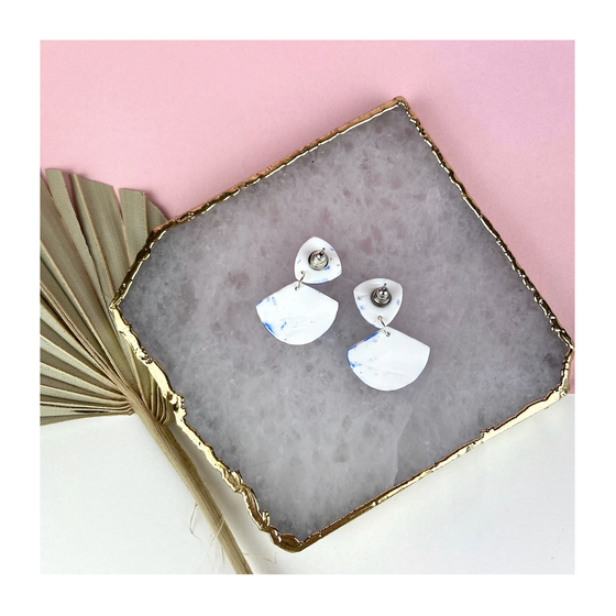 Terrazzo Blue & White Clay Dangle Studs