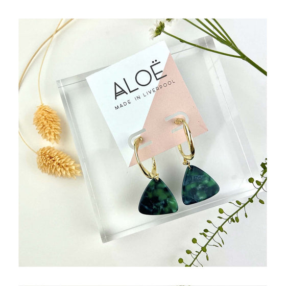 Chunky Gold and Green Triangle Earrings