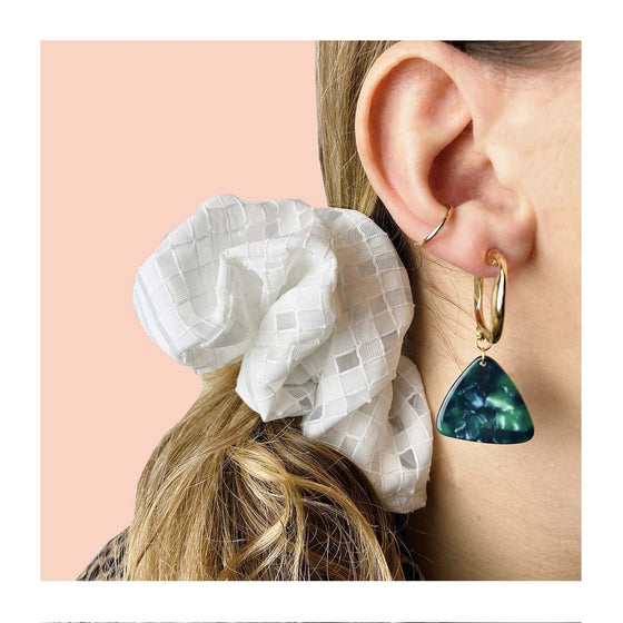 Chunky Gold and Green Triangle Earrings