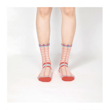  Polka Dot & Grid Sheer Socks - Light Pink