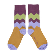  Women's Zig Zag Cotton Ankle Socks in Plum & Lilac
