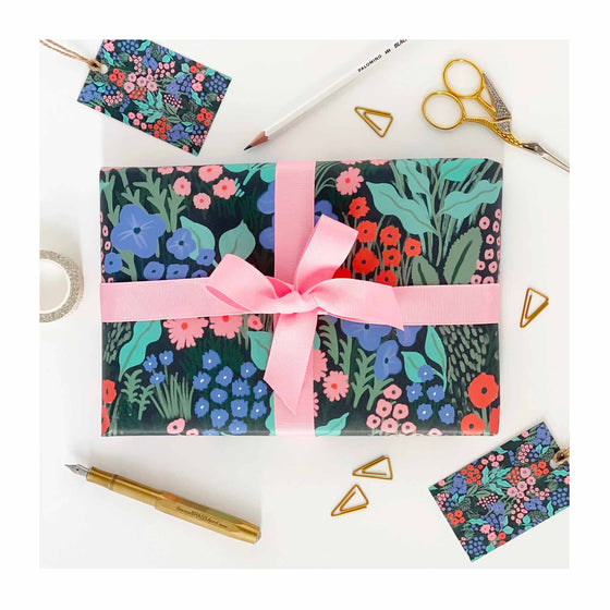 Midnight Blue Flower Meadow Gift Wrap