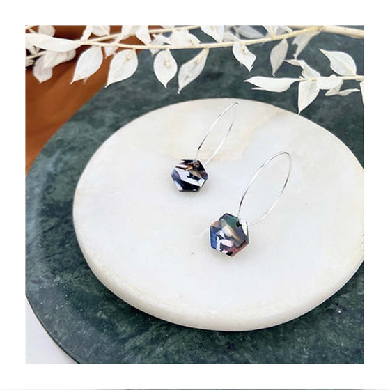 Mini Marble Hex Hoop Earrings