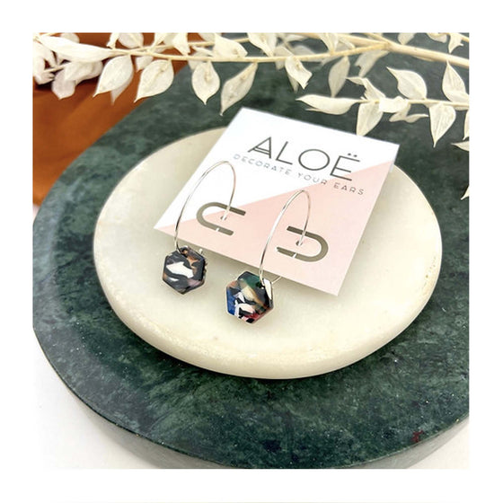 Mini Marble Hex Hoop Earrings