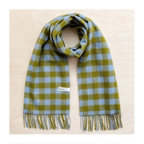Moss Gingham Lambswool Oversize Scarf