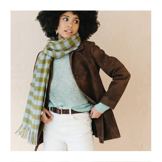 Moss Gingham Lambswool Oversize Scarf