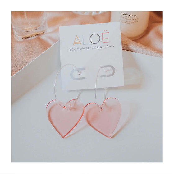 Acrylic Pink Heart Hoop Earrings