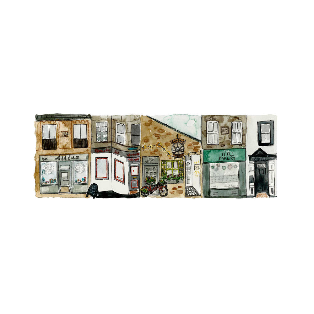 
                  
                    A fine art giclee print of an original illustration by Tori Gray of the shops, houses and businesses that make up South Queensferry High Street.
                  
                